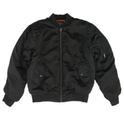 Black Solid Bomber Coat