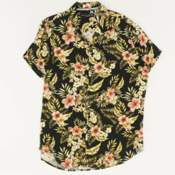 Black Tropical Short Sleeve Button Down
