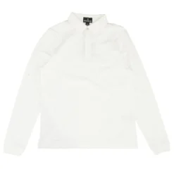 White Solid Long Sleeve Polo
