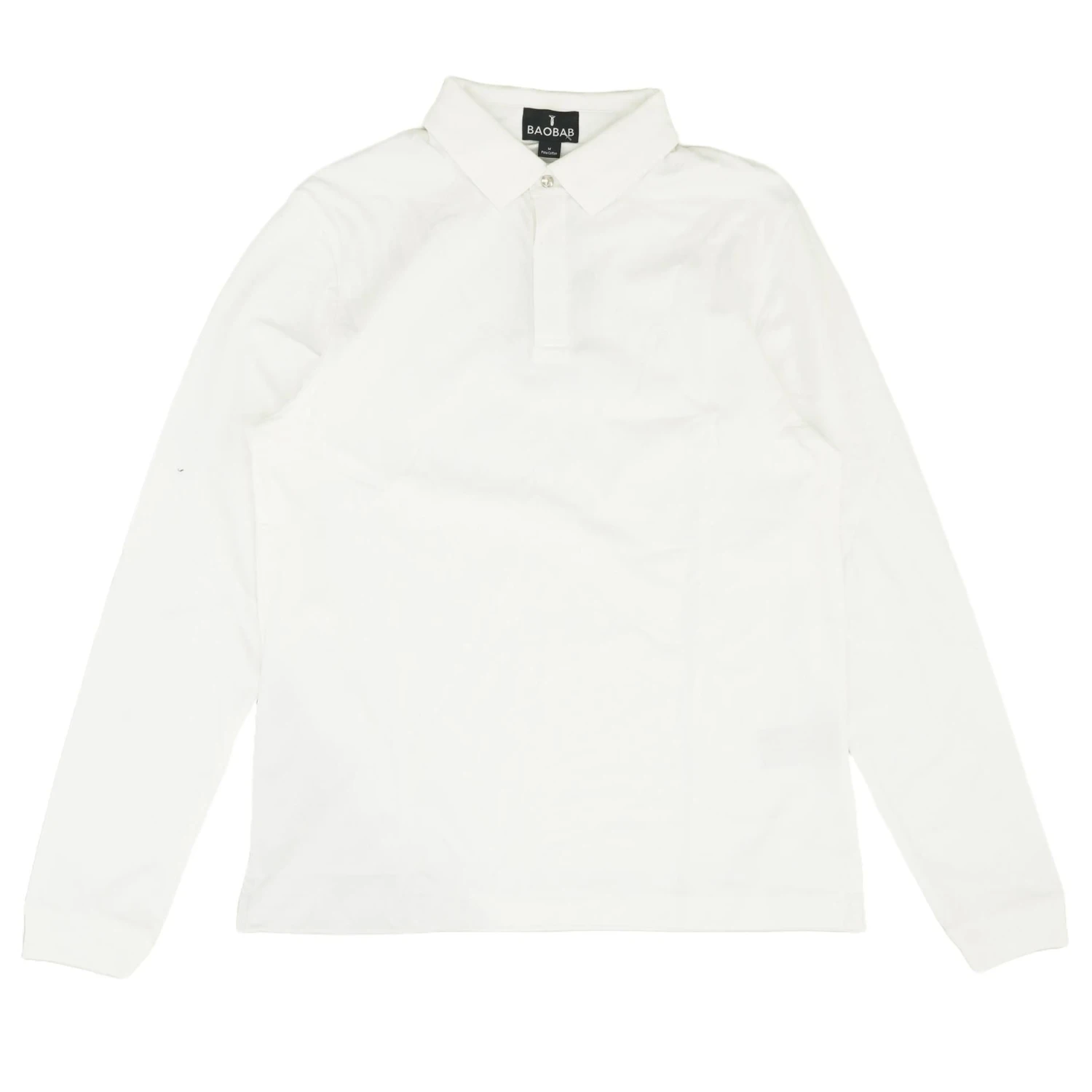 White Solid Long Sleeve Polo