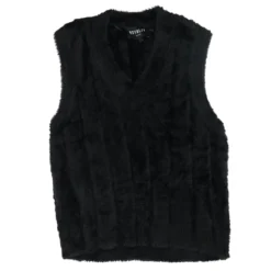 Black Solid Faux Fur Vest