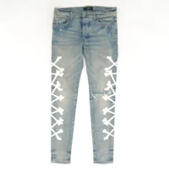 Amiri Flagship Exclusive Bones Applique Skinny Jeans In Indigo Blue