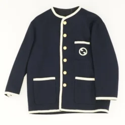 Gucci Retro Tweed Jacket With Embroidery In Dark Blue