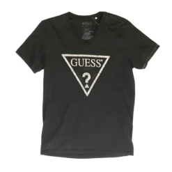 Guess Black Solid V-Neck T-Shirt