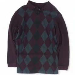 Maroon Argyle Long Sleeve Polo
