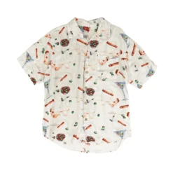 Beige Graphic Short Sleeve Button Down