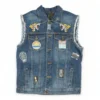 Blue Embroidered Detail Denim Vest