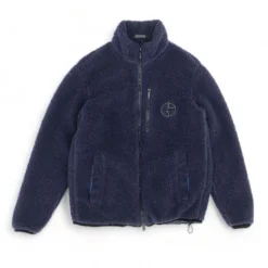 Giorgio Armani Navy Mock Neck Teddy Lightweight Jacket